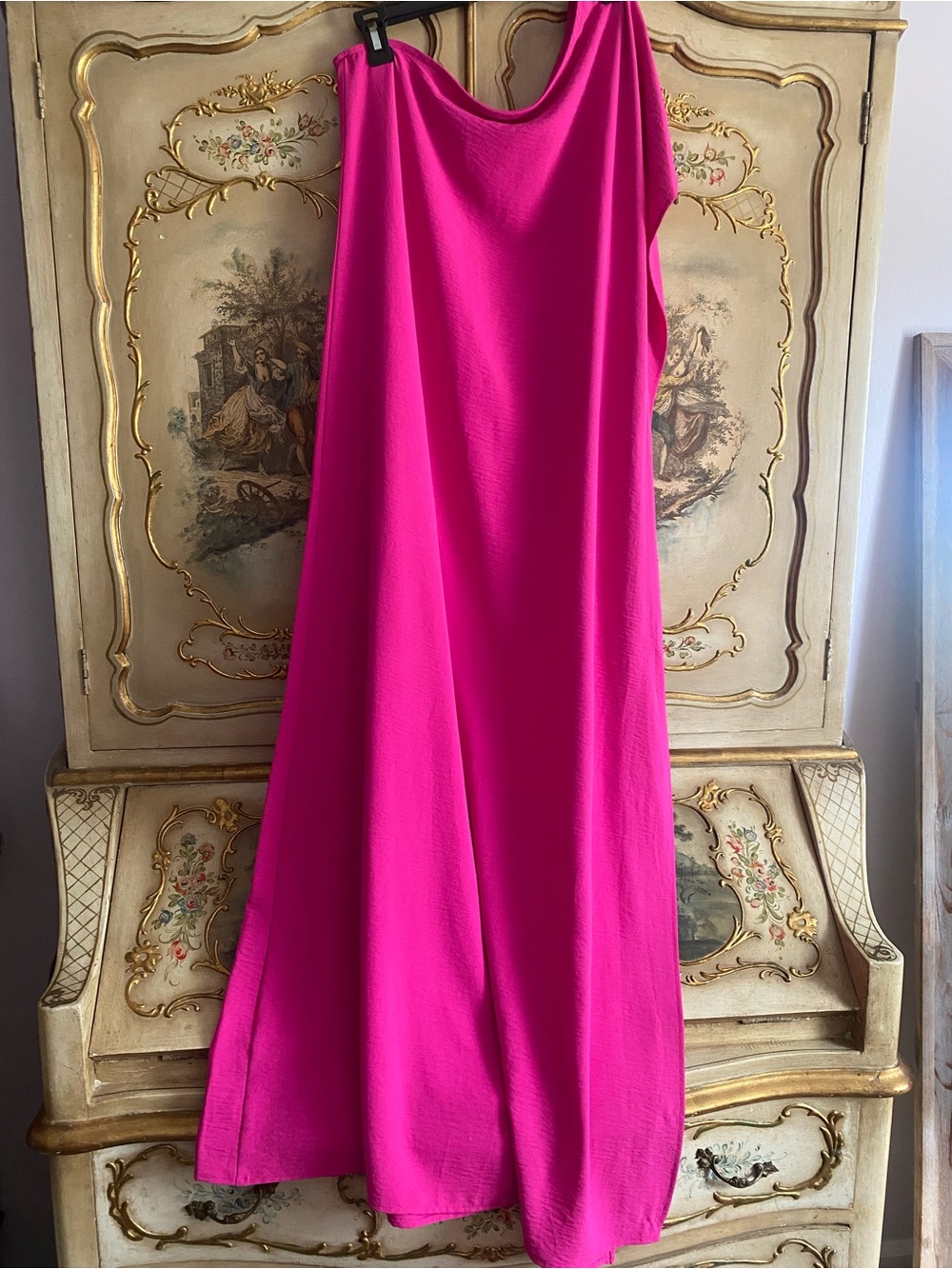 JODIFL One Shoulder Hot Pink Beachy Maxi Dress